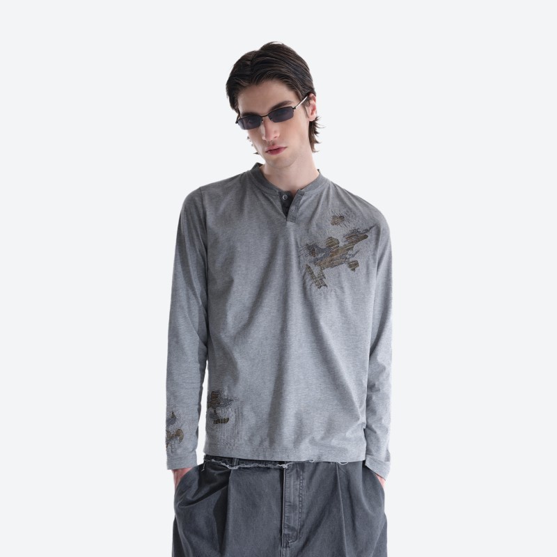 Camo Patch Henley Shirt